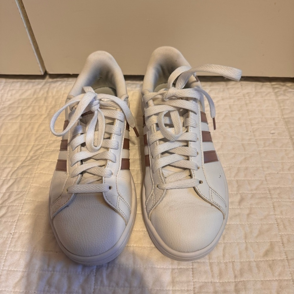 Adidas Ortholite Float Cloudfoam Leather Sneakers Rose Gold Stripes Sz 6 - Picture 3 of 7